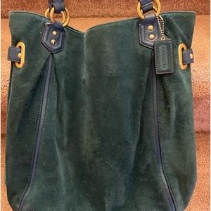 Large turquoise suede coach bag